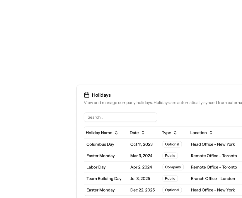 Leave Types & Holidays Feature